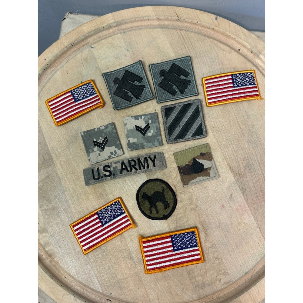 US Army Military Patch Lot 11pc American Flag‎ ACU Multicam Rank Thunderbird